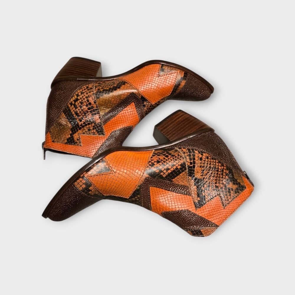 Stylish Patchwork Ankle Boots - Brown And Orange - image 7